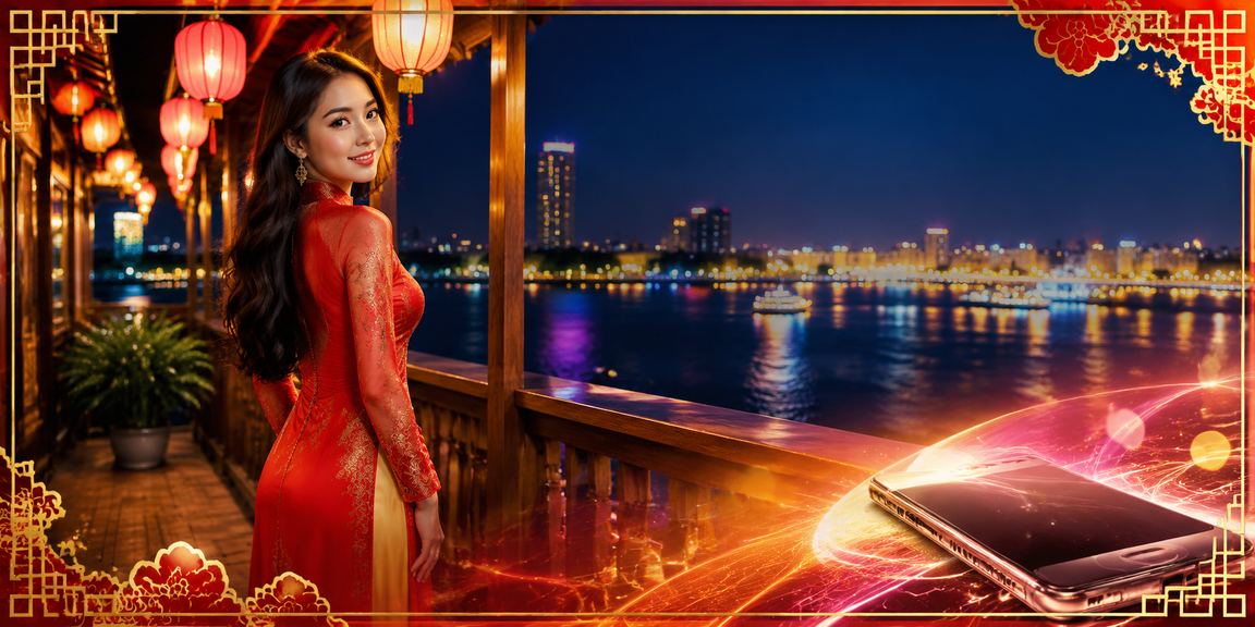 Người dùng vùng Mekong trong trang phục truyền thống xem thông tin hỗ trợ cá cược trực tuyến